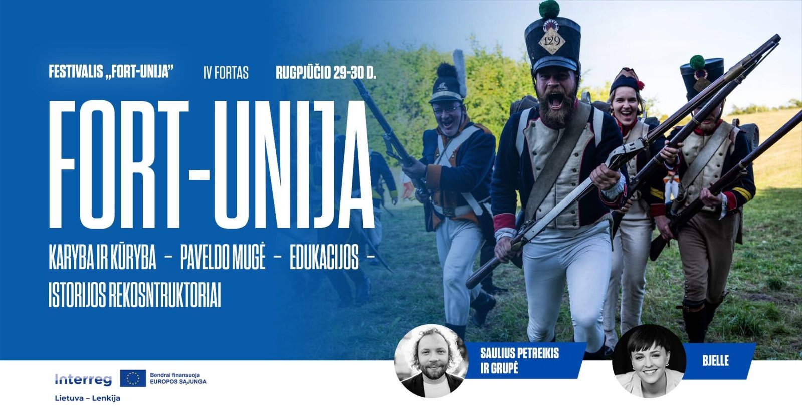 Istorijos festivalio „Fort-Unija“ 2026 plakatas: rekonstruktoriai Kauno tvirtovės IV forte